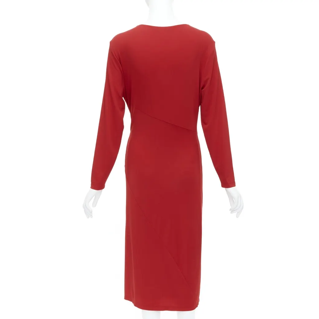 Donna Karan Buckle Drape Dress Red Viscose Good - Box View