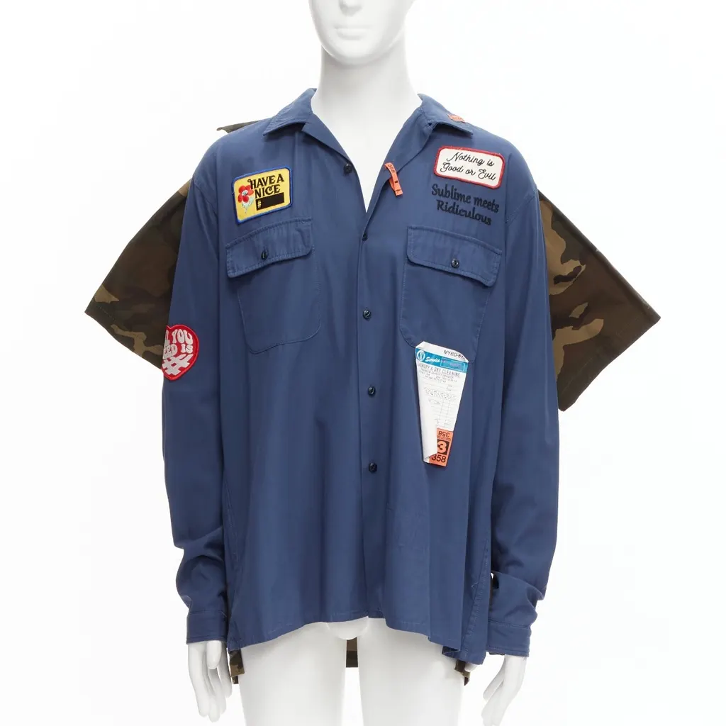 Miharayasuhiro Vintage Badge Shirt Blue Cotton Never worn - Inside View