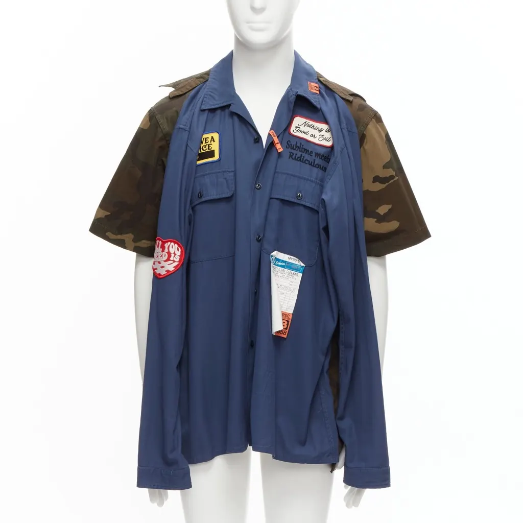 Miharayasuhiro Vintage Badge Shirt Blue Cotton Never worn - Model View