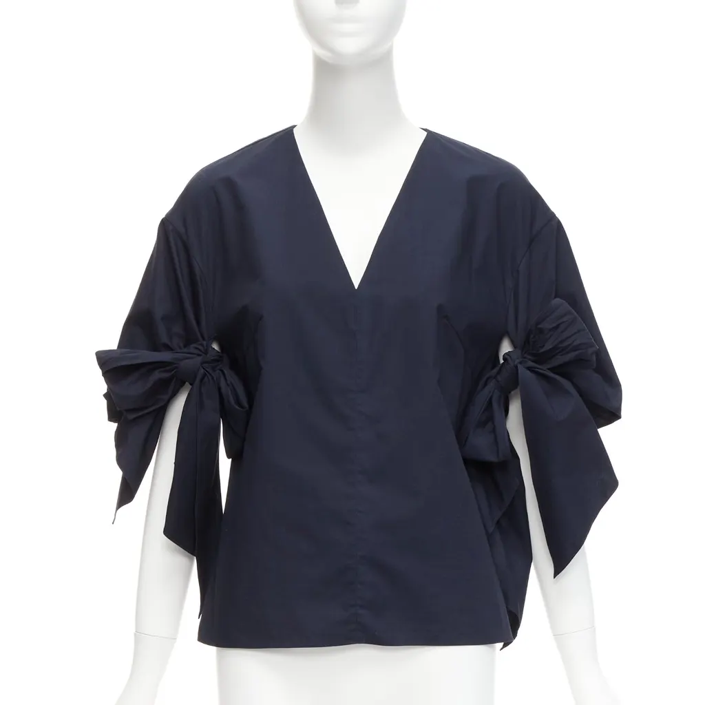Delpozo Knot Tie Top Navy Cotton Never worn - Front View