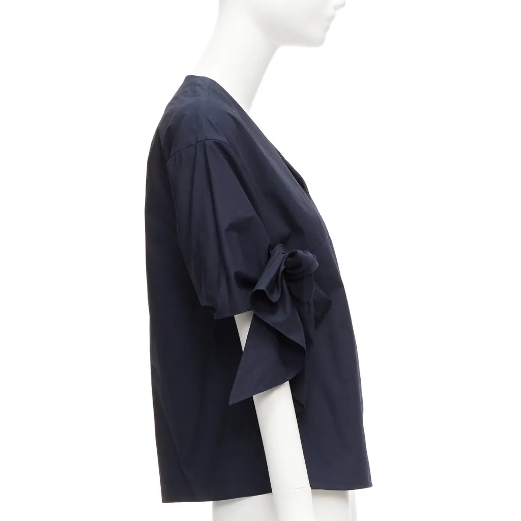 Delpozo Knot Tie Top Navy Cotton Never worn - Model View