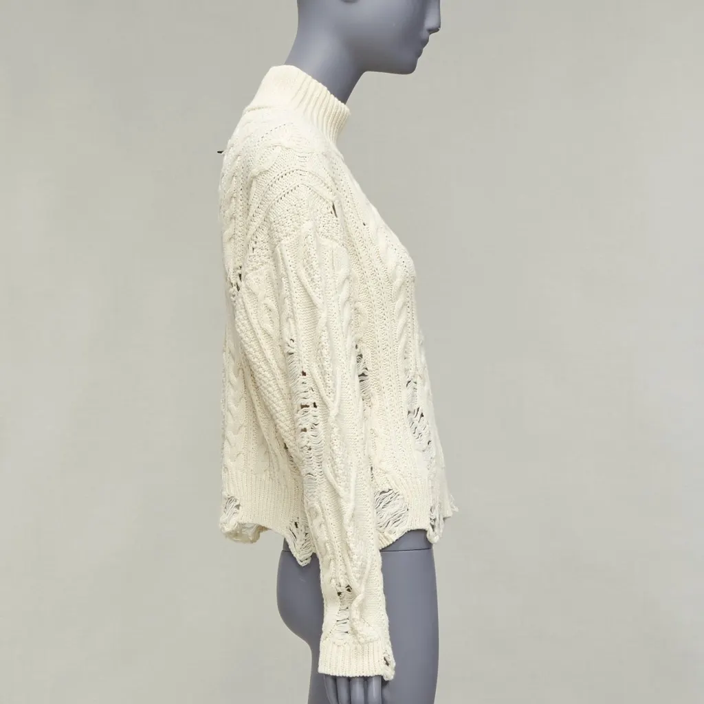 Miharayasuhiro Distressed Cable Sweater Ecru Never worn - Model View