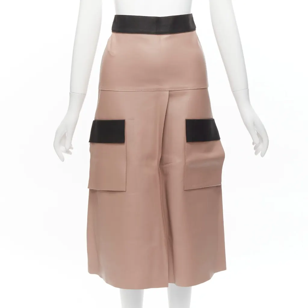 Dion Lee Leather Panel Skirt Pink Leather Fair - Front View