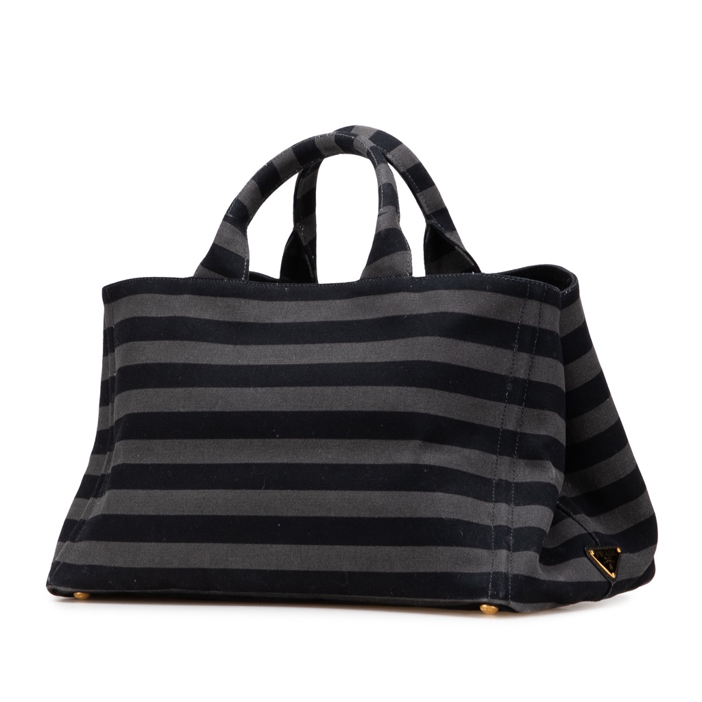 Prada Large Canvas Canapa Righe Striped Satchel - 2