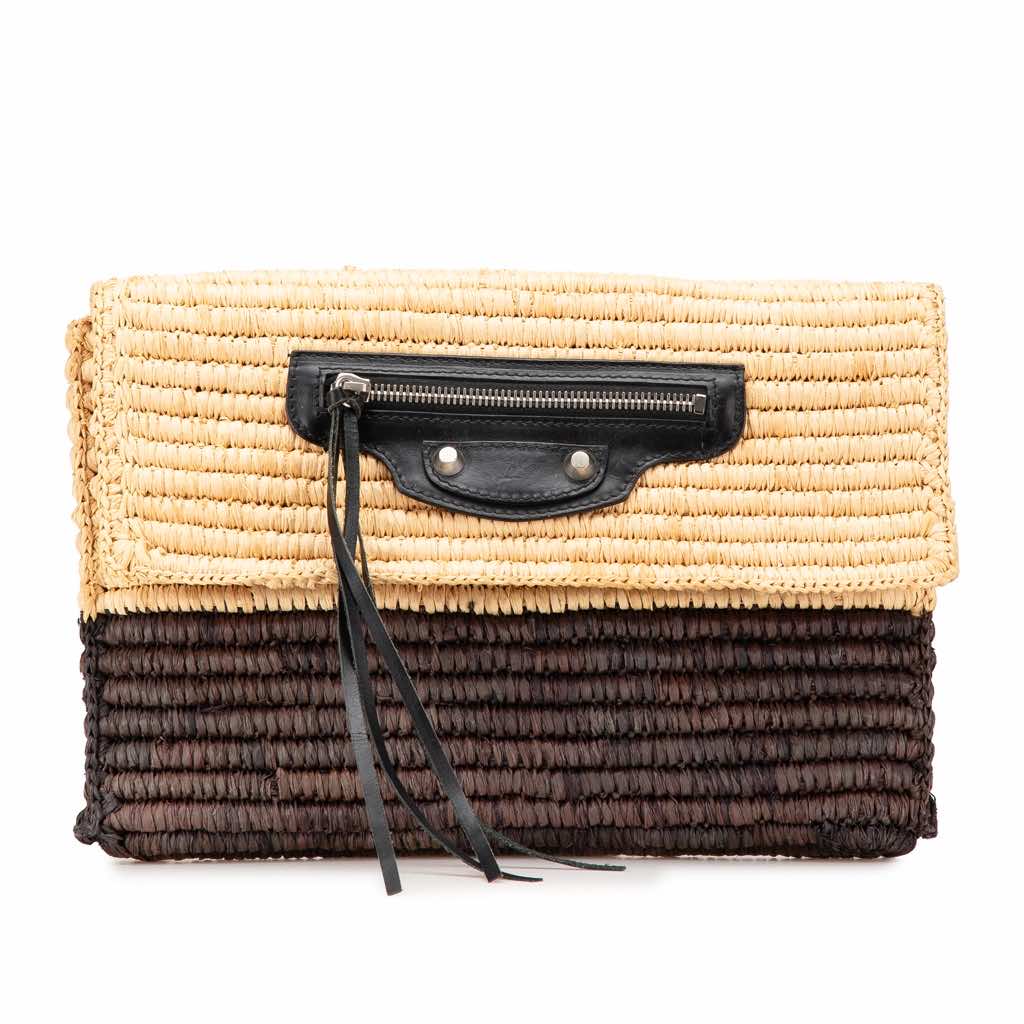 Balenciaga Motocross Classic Envelope Giant 12 Raffia Clutch