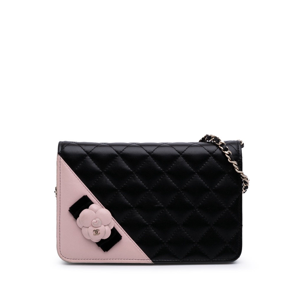 Chanel Bicolor Quilted Lambskin Camellia Wallet on Chain