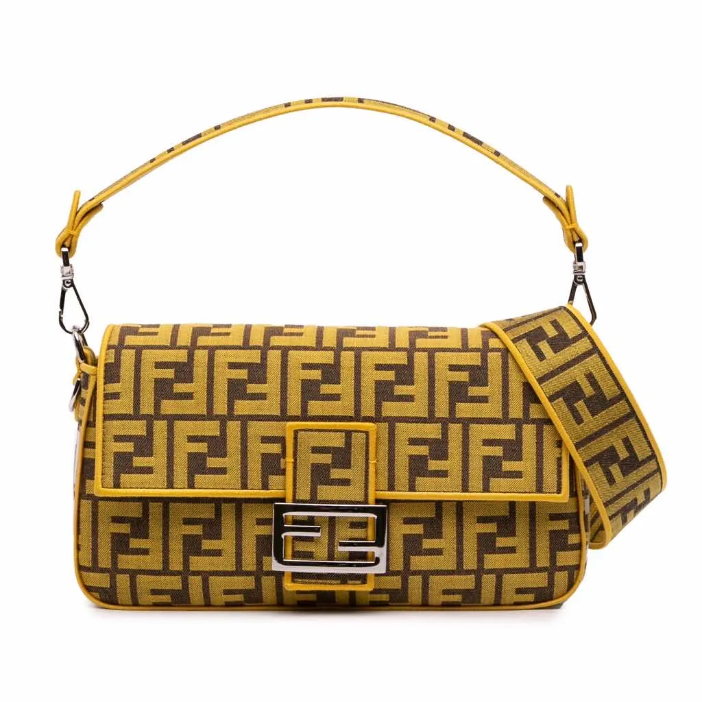 Fendi FRGMT x Zucca Embroidered Canvas Baguette Satchel Yellow Very good - Front View