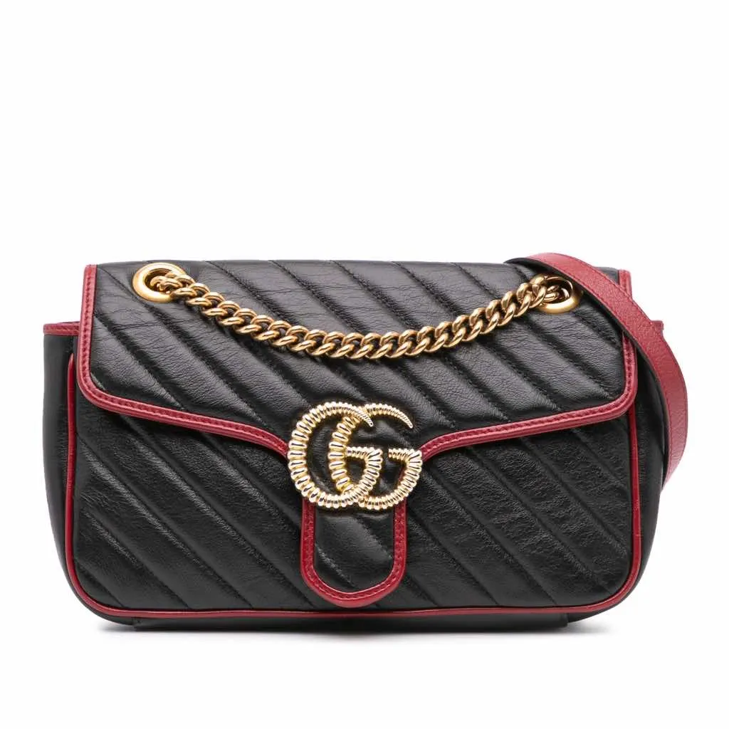 Gucci Small GG Marmont Matelasse Leather Torchon Flap Crossbody Black Leather Good - Front View