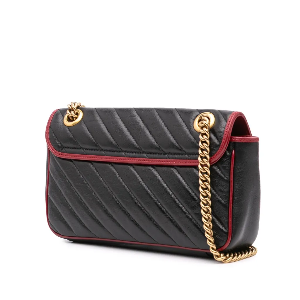 Gucci Small GG Marmont Matelasse Leather Torchon Flap Crossbody Black Leather Good - Back View