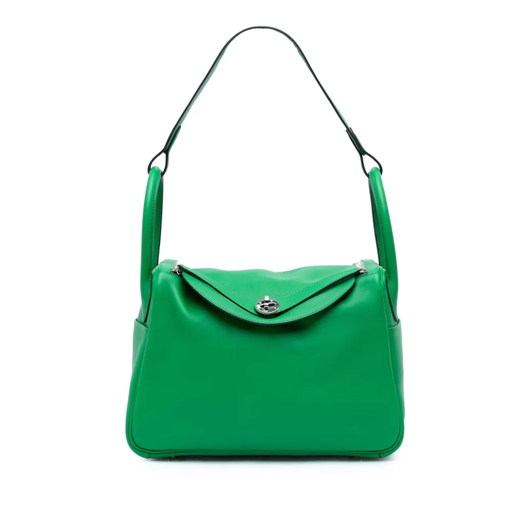 Hermès Clemence Lindy 30 Green Leather Good - Front View
