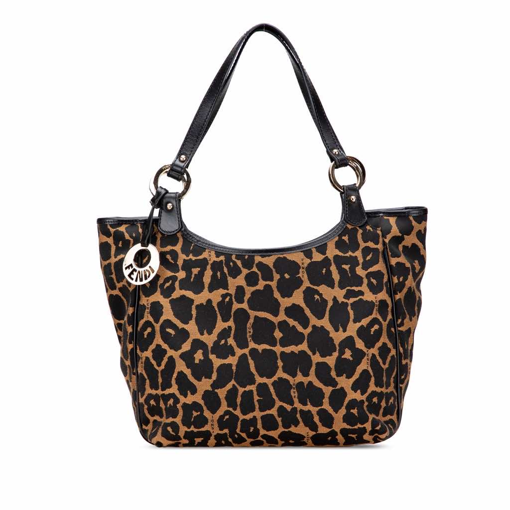 Fendi Leopard Print Chef Canvas Handbag