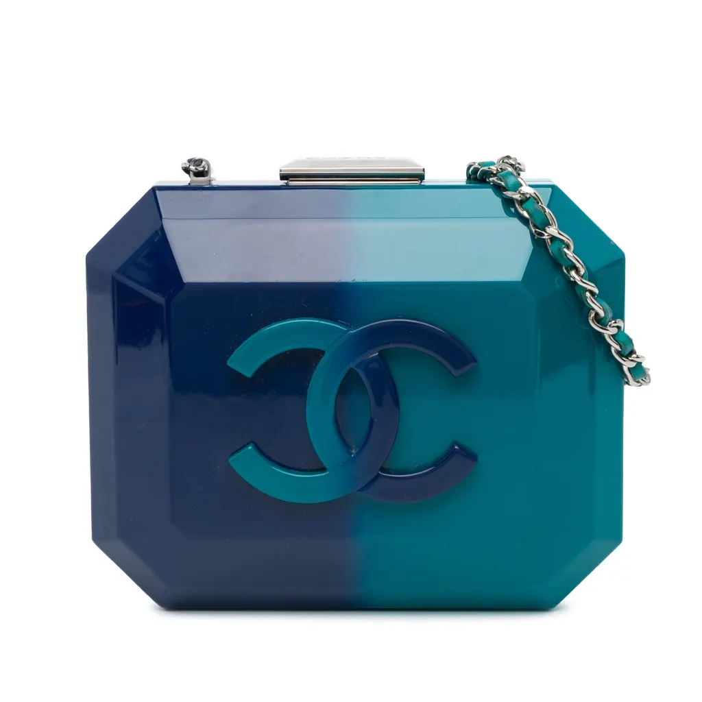 Chanel CC Ombre Acrylic Clutch on Chain Blue Plastic Good - Front View