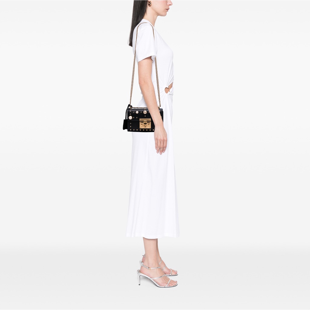 Gucci Small Pearl Studded Leather Padlock Crossbody - Image 13