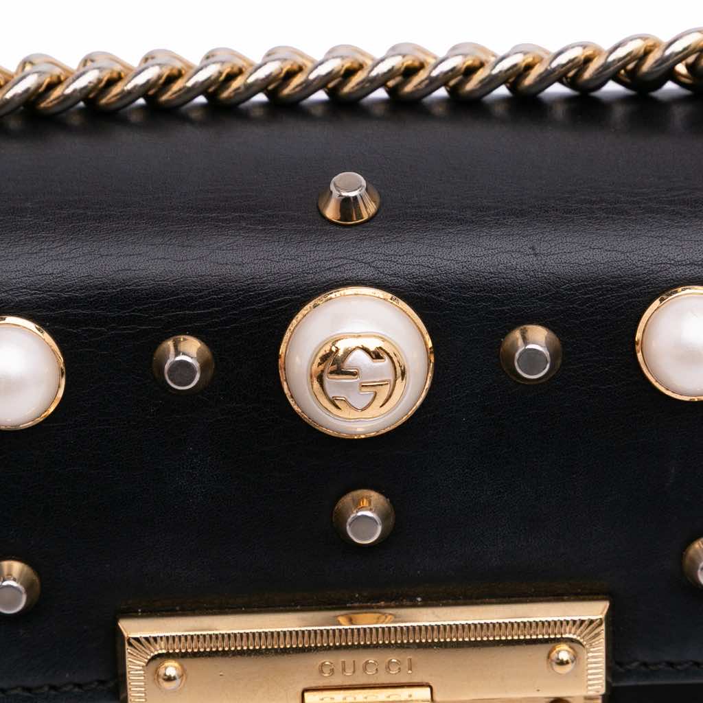 Gucci Small Pearl Studded Leather Padlock Crossbody - Image 10