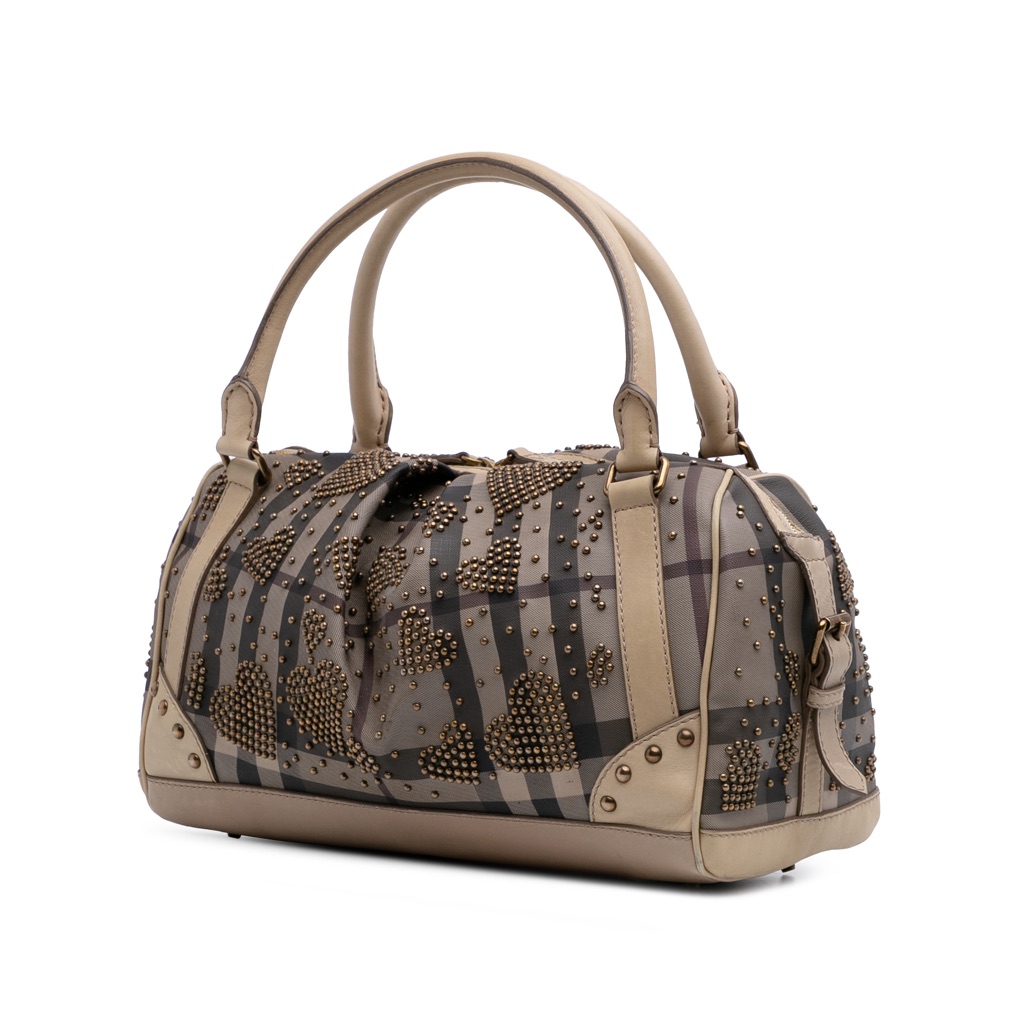 Burberry Smoke Check Coated Canvas Studded Heart Boston Bag - 2