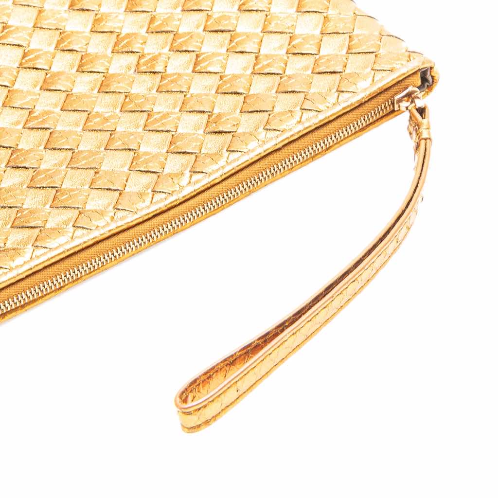 Bottega Veneta Metallic Leather and Snake Skin Intrecciato Wristlet Clutch - Image 13
