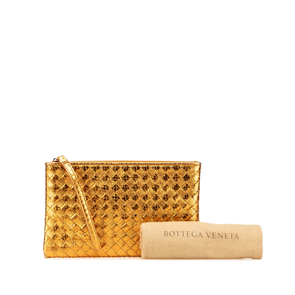 Bottega Veneta Metallic Leather and Snake Skin Intrecciato Wristlet Clutch - Image 15