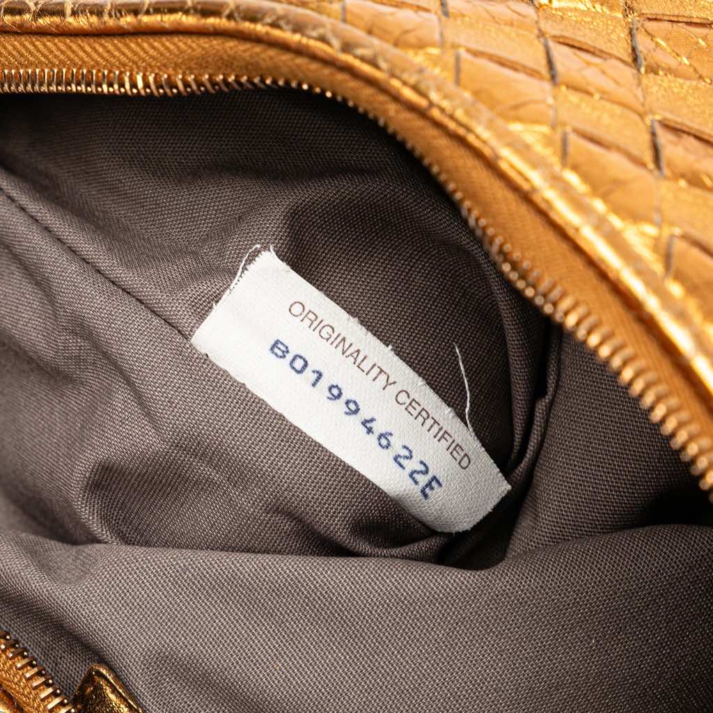 Bottega Veneta Metallic Leather and Snake Skin Intrecciato Wristlet Clutch - Detail 1