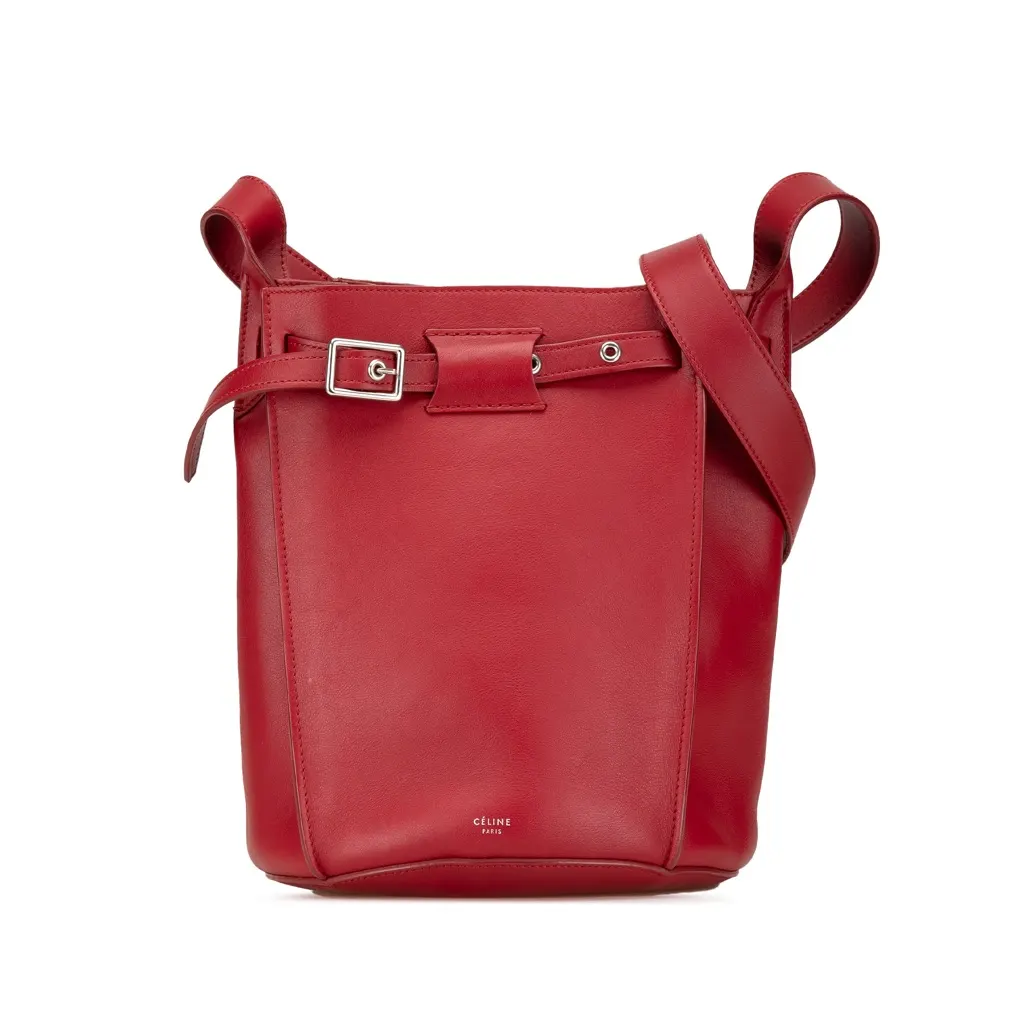 Celine Leather Big Bag Bucket Crossbody Red Leather Very good - Front View