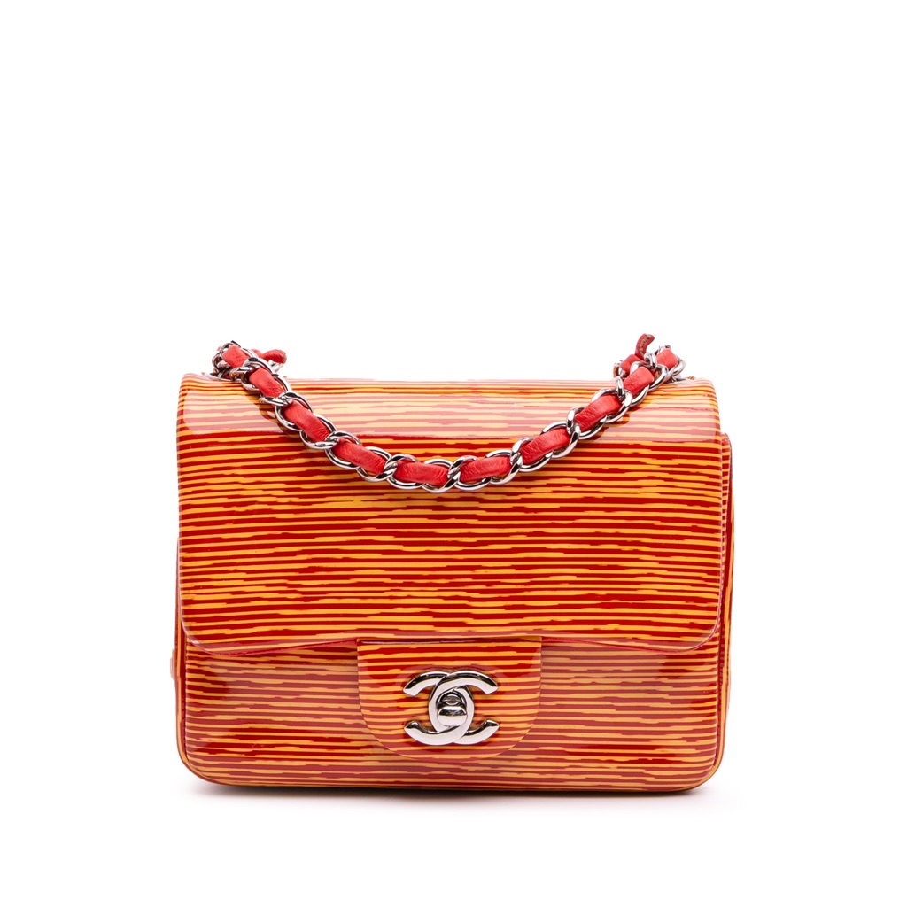 Chanel Mini Square Classic Patent Striped Single Flap