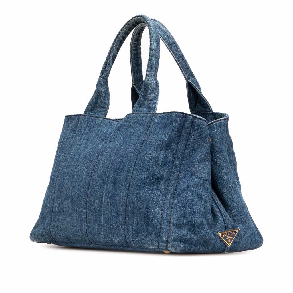 Prada Denim Canapa Logo Satchel - Back view