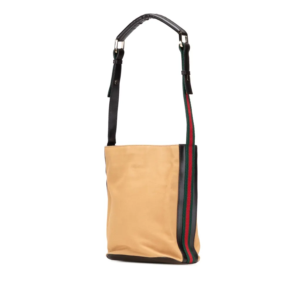 Gucci Canvas Web Shoulder Bag Brown Very good - Back View