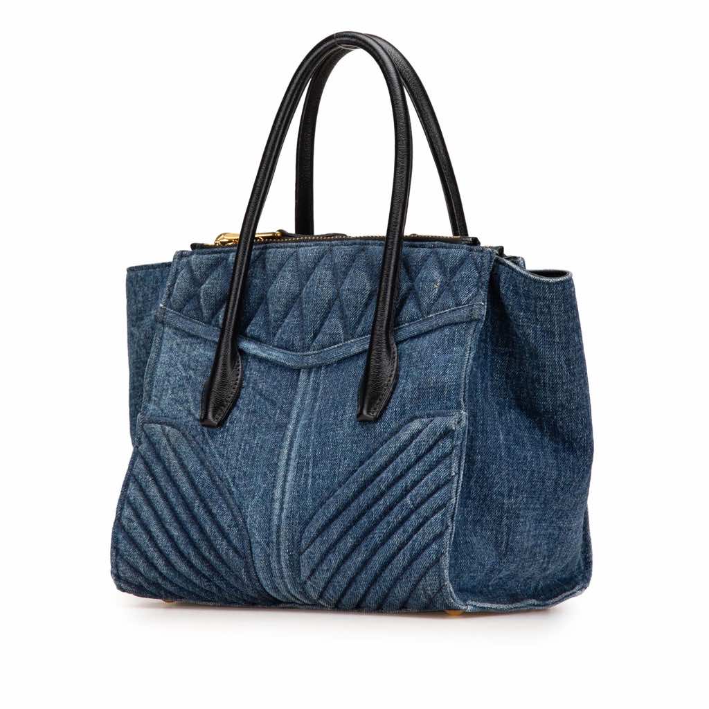 Miu Miu Small Matelasse Denim Biker Satchel - 2