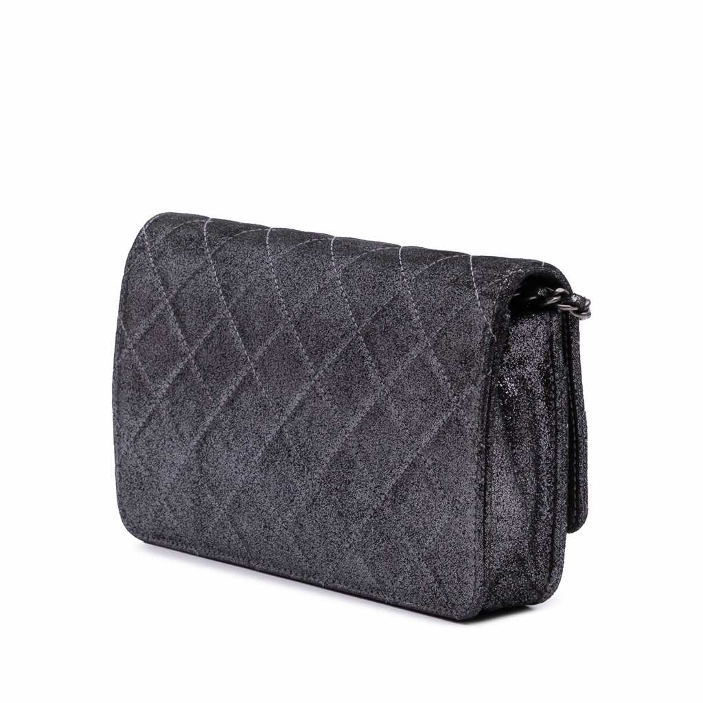 Chanel Quilted Iridescent Lambskin Tartan Button Wallet On Chain - Back view