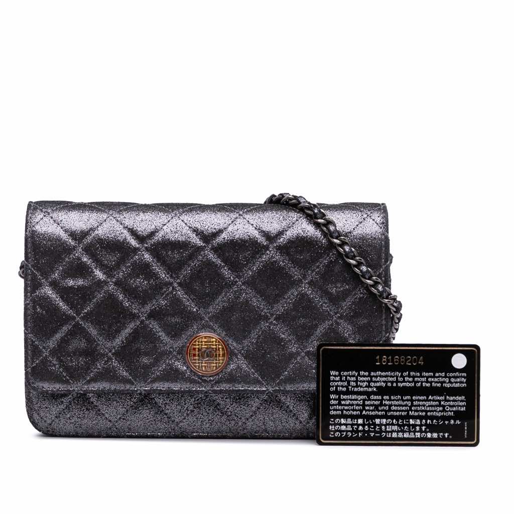 Chanel Quilted Iridescent Lambskin Tartan Button Wallet On Chain - Image 15