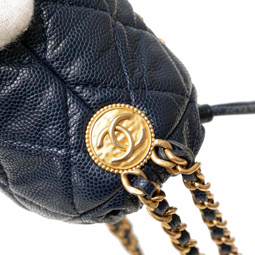 Chanel Mini Quilted Caviar Medallion Charms Drawstring Bucket Bag - Detail 2