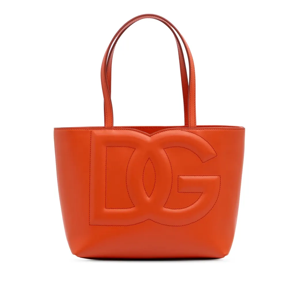 Dolce & Gabbana Small Calfskin DG Logo Shopper Tote Orange Leather Good - Front View