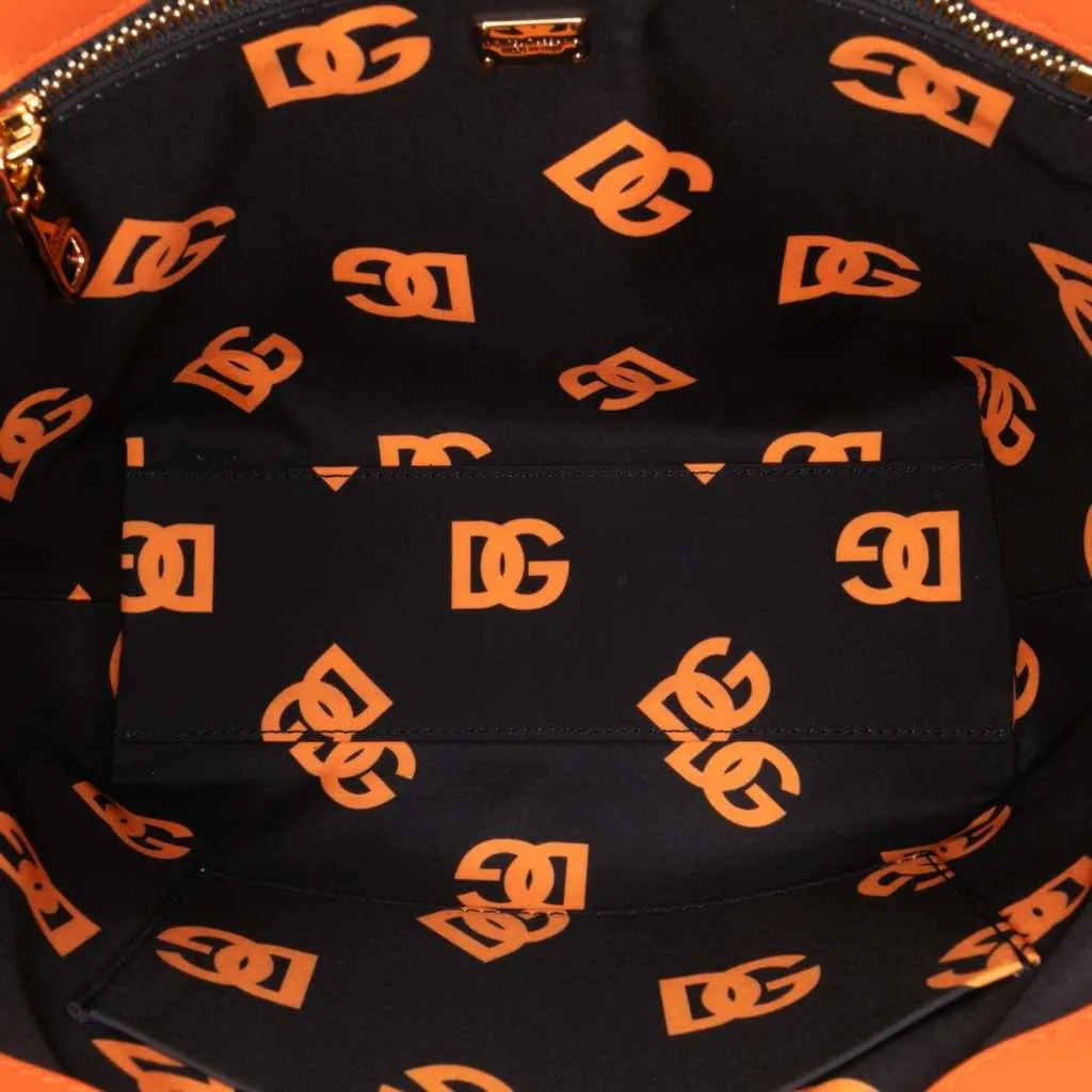 Dolce & Gabbana Small Calfskin DG Logo Shopper Tote Orange Leather Good - Model View