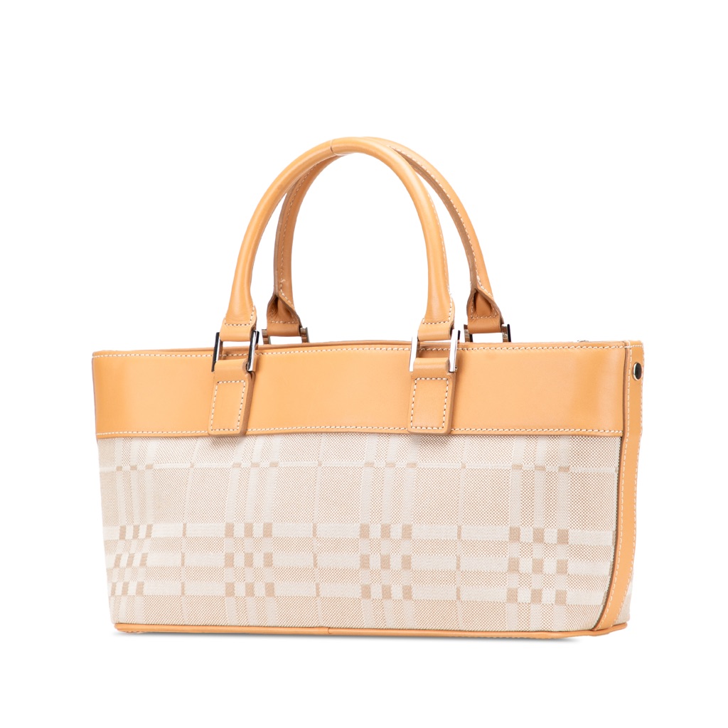 Burberry Leather Trimmed Canvas Handbag - Back view