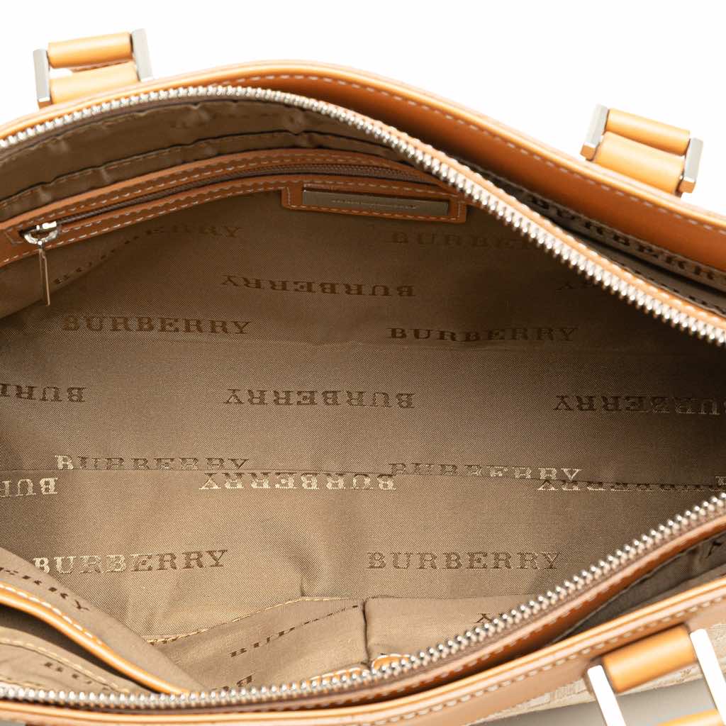 Burberry Leather Trimmed Canvas Handbag - 4