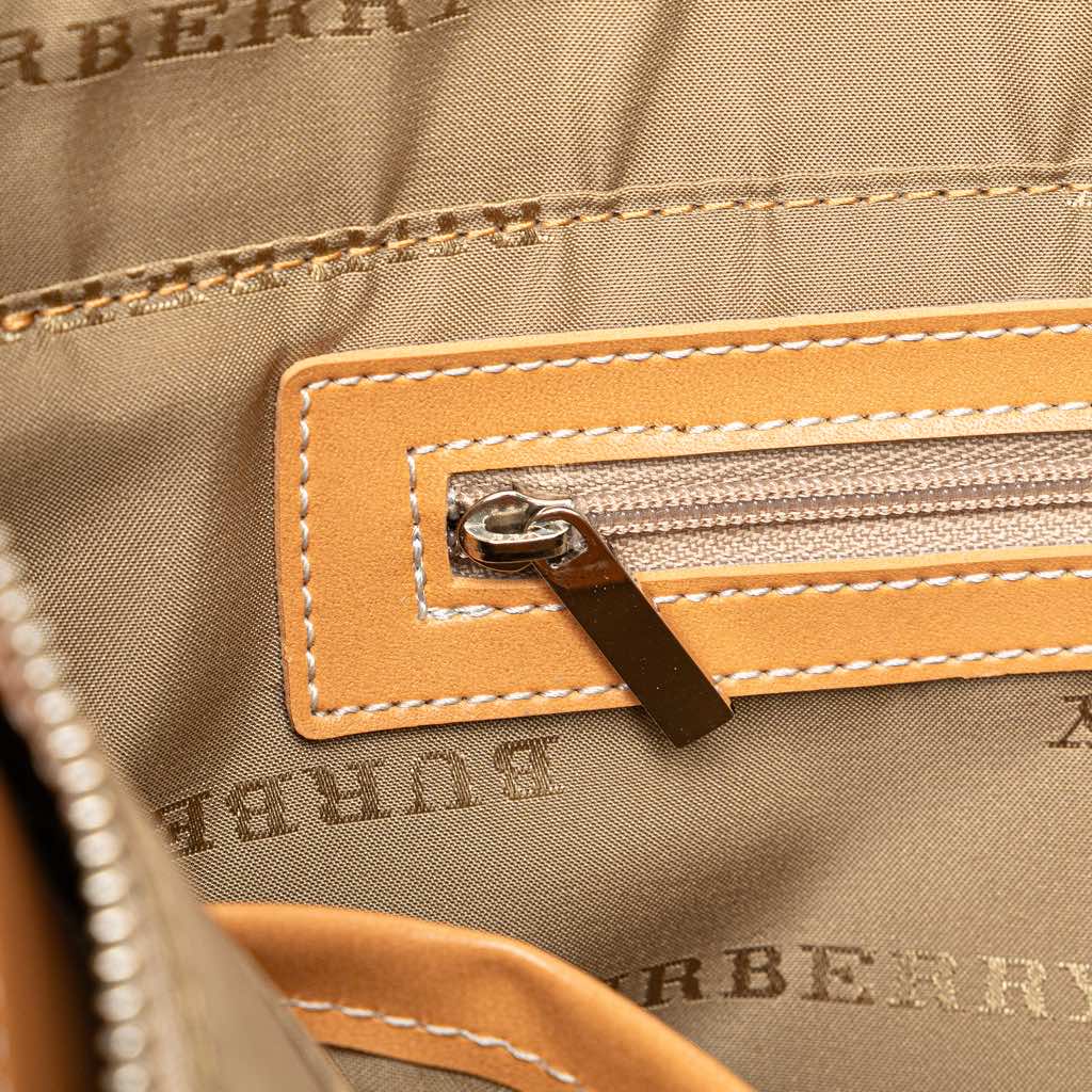 Burberry Leather Trimmed Canvas Handbag - Detail 1