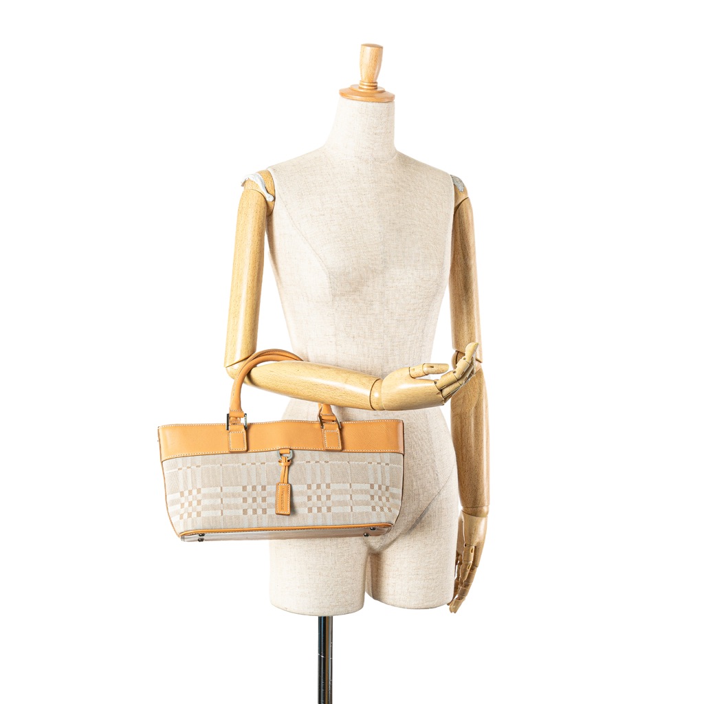 Burberry Leather Trimmed Canvas Handbag - Image 12