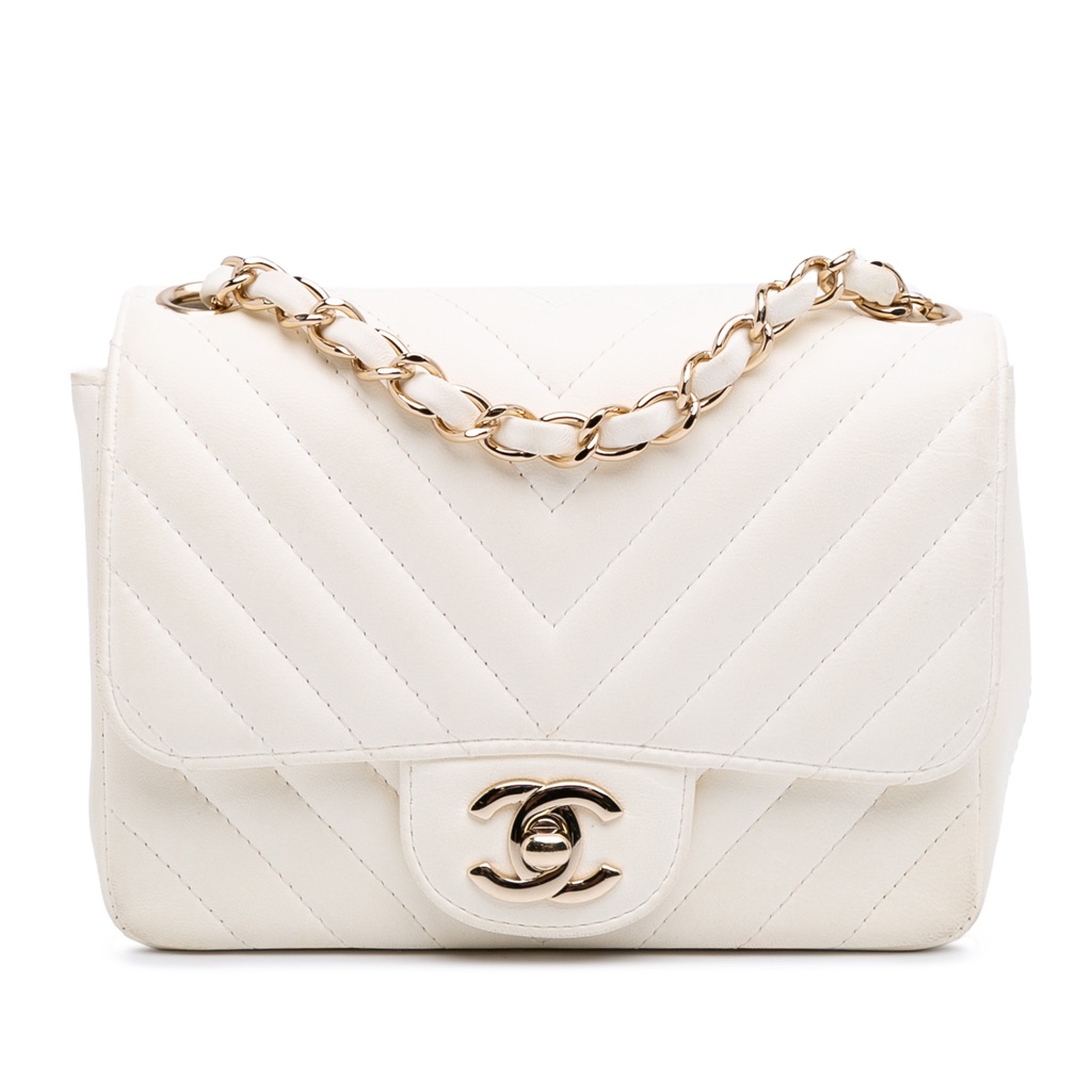 Chanel Mini Square Classic Chevron Lambskin Single Flap