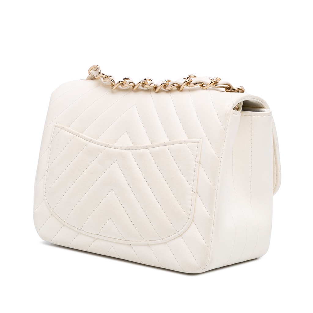 Chanel Mini Square Classic Chevron Lambskin Single Flap - Back view