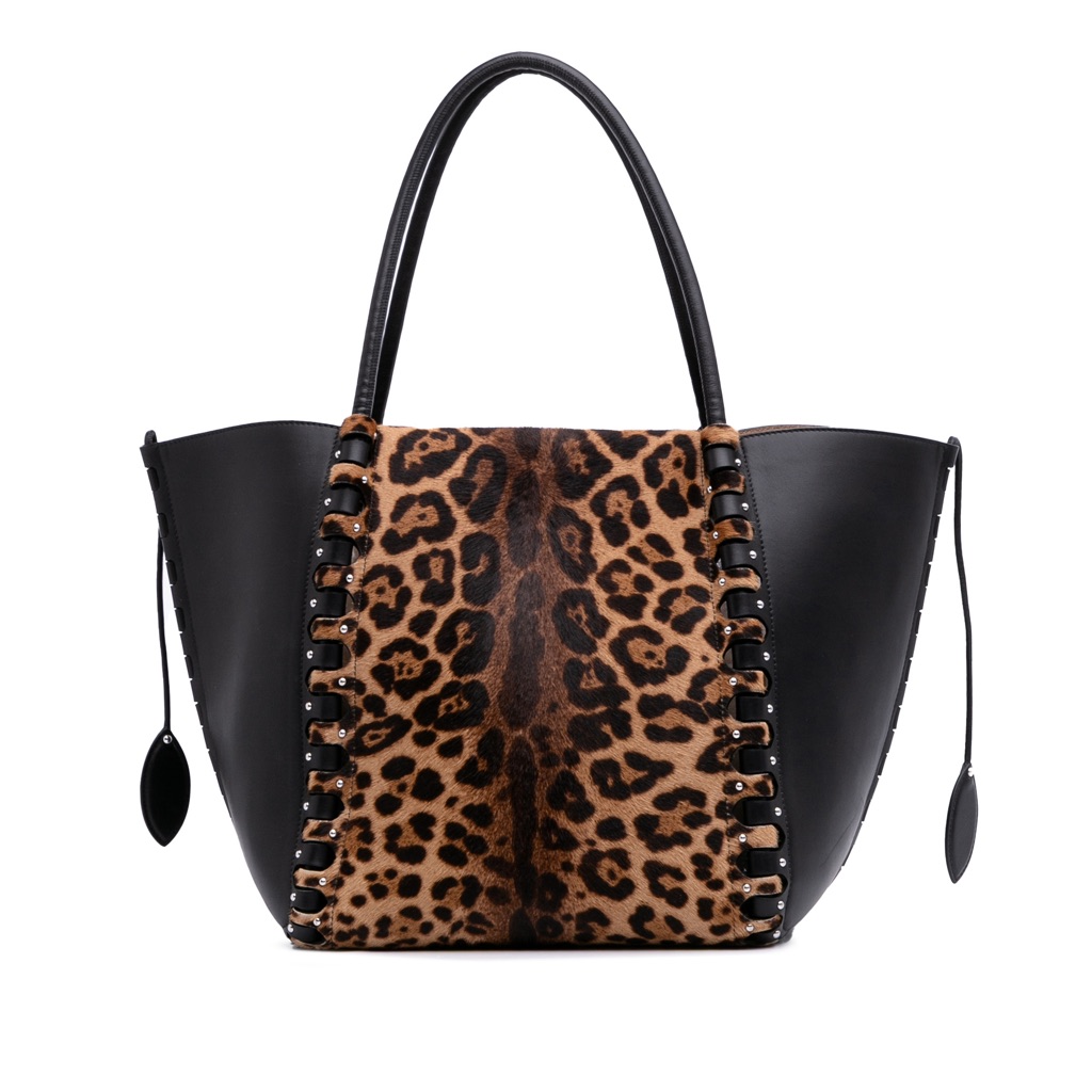 Alaïa Pony Hair and Leather Leopard Printed Le Hinge Tote