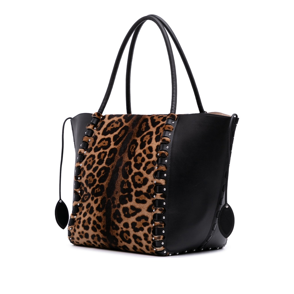 Alaïa Pony Hair and Leather Leopard Printed Le Hinge Tote - Back view
