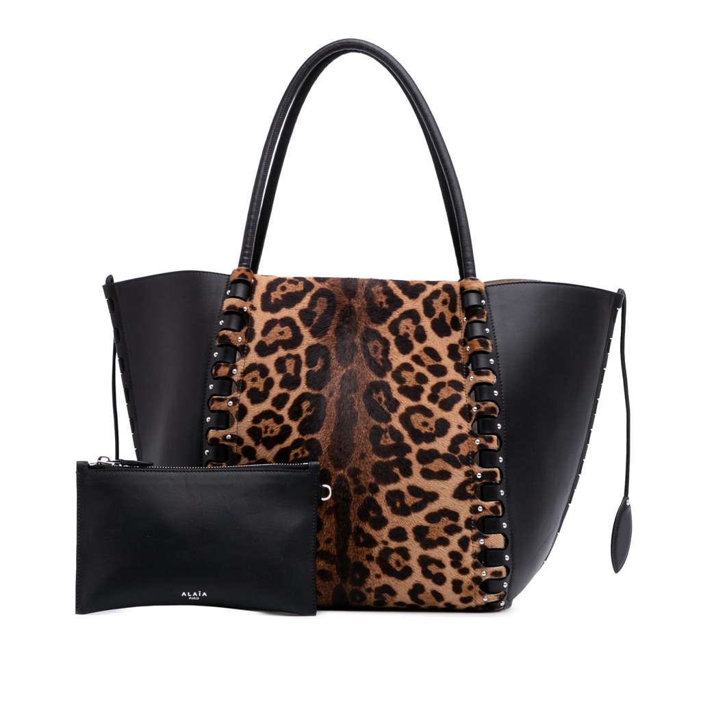 Alaïa Pony Hair and Leather Leopard Printed Le Hinge Tote - Image 16