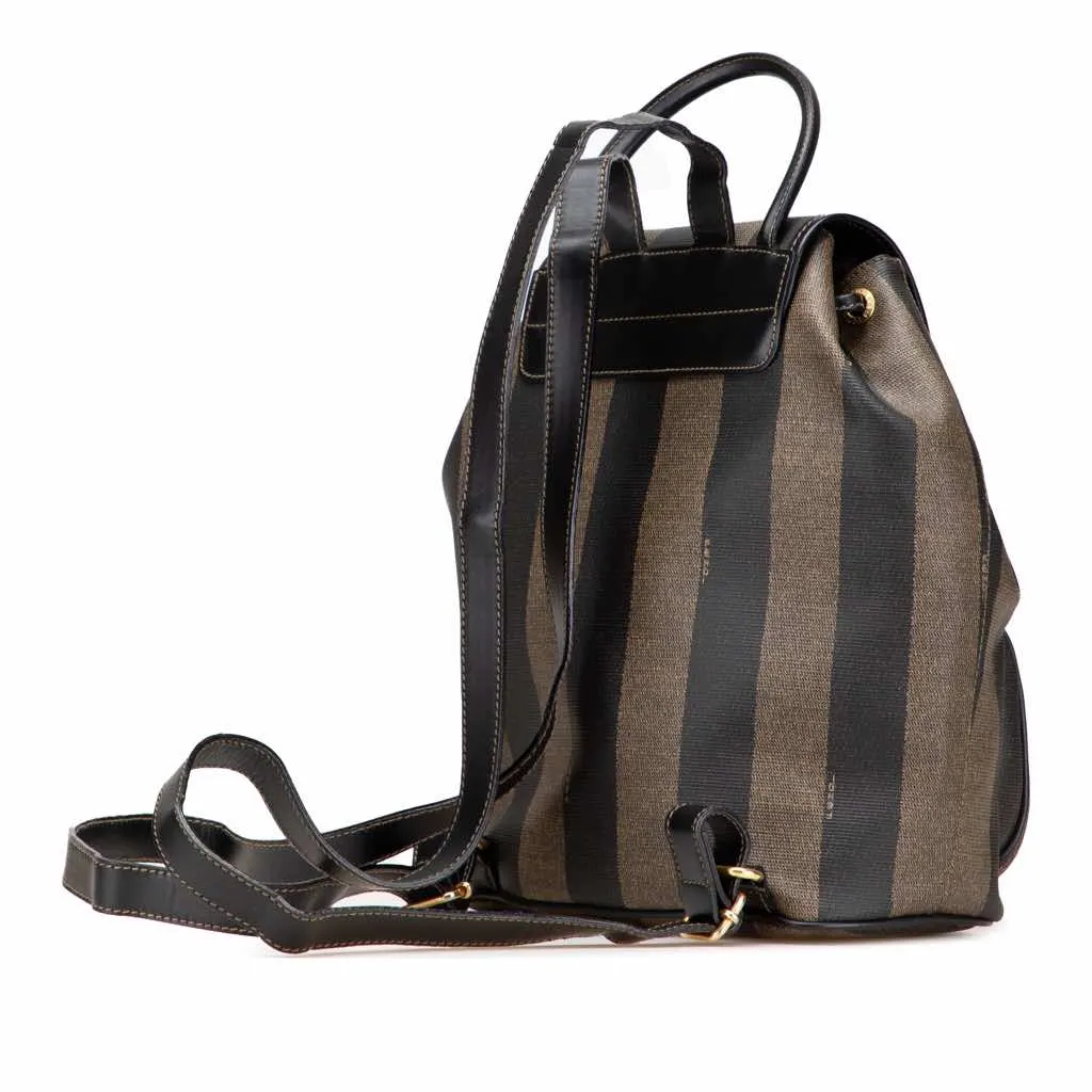 Fendi Pequin Coated Canvas Drawstring Backpack Brown Good - Back View