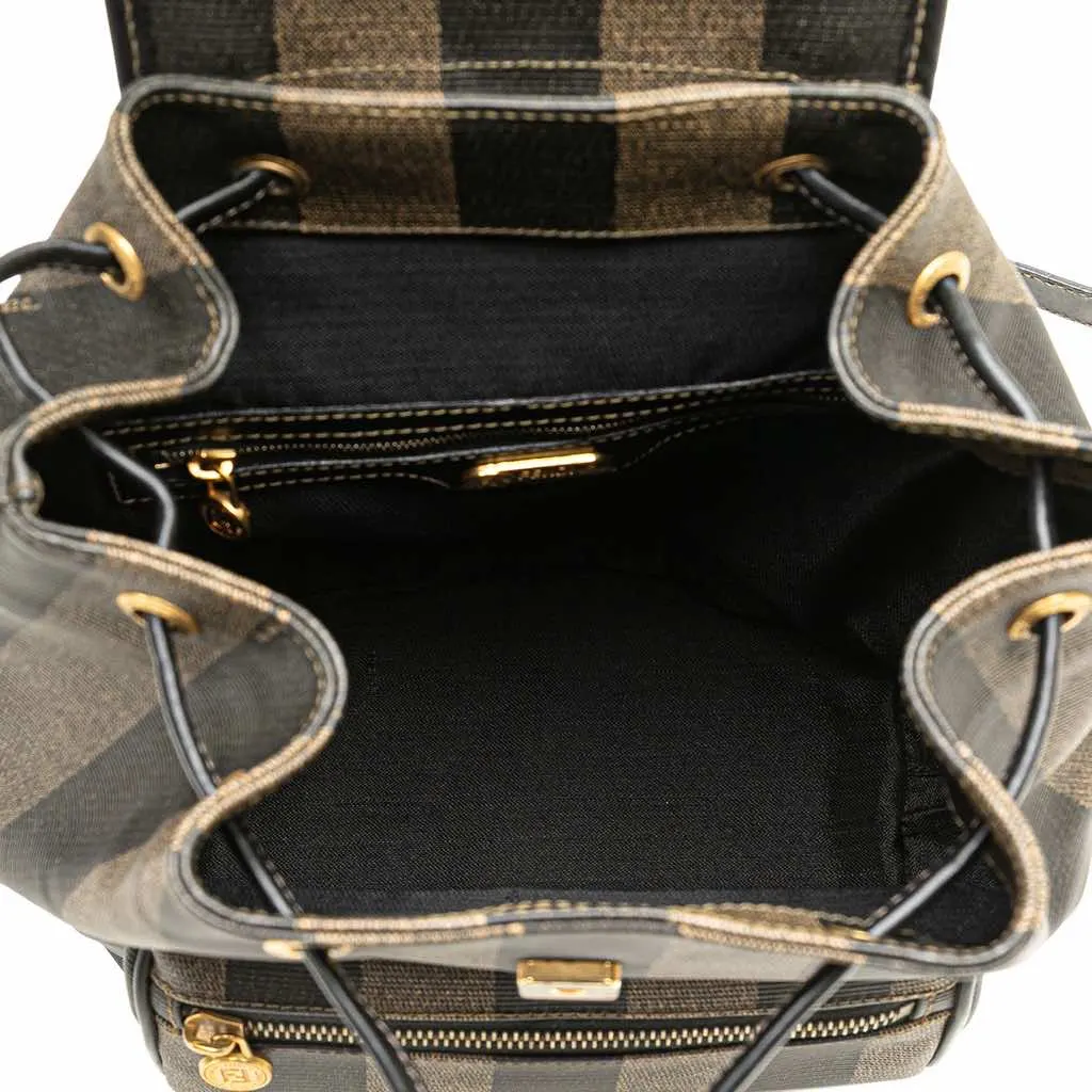 Fendi Pequin Coated Canvas Drawstring Backpack Brown Good - Model View