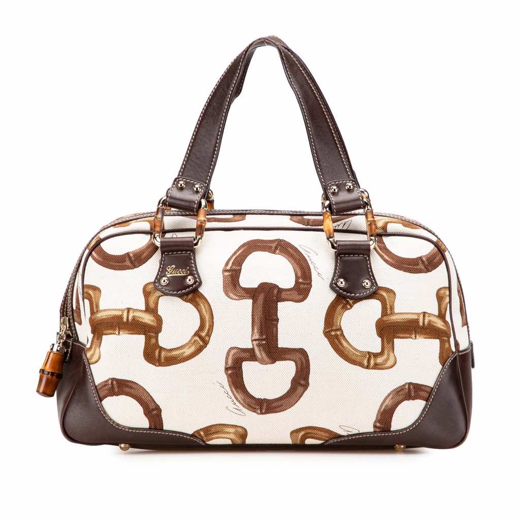 Gucci Printed Canvas Bamboo Horsebit Handbag