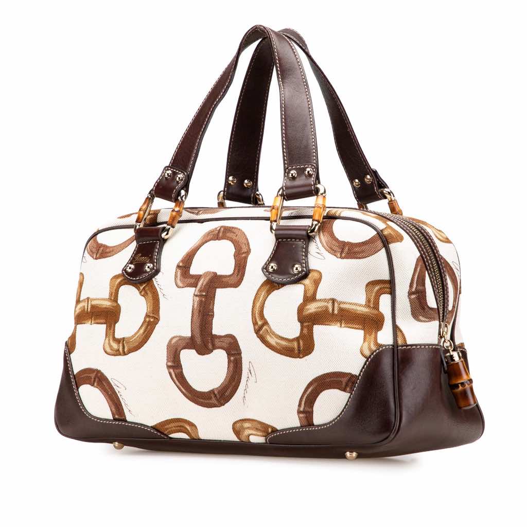 Gucci Printed Canvas Bamboo Horsebit Handbag - Back view
