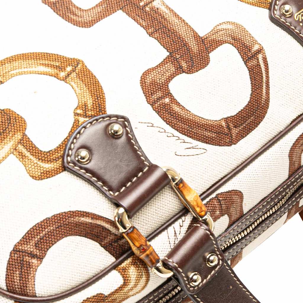 Gucci Printed Canvas Bamboo Horsebit Handbag - Image 14