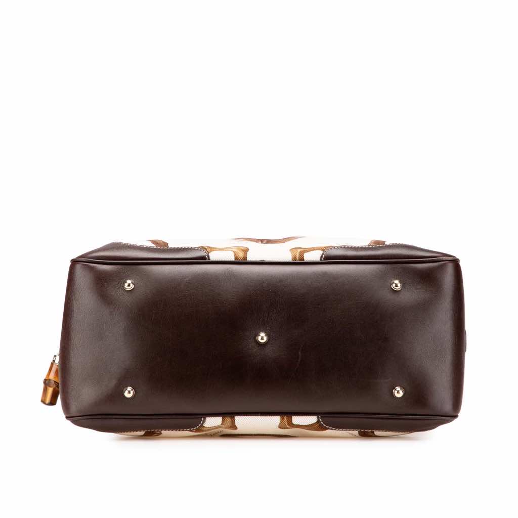 Gucci Printed Canvas Bamboo Horsebit Handbag - Image 6