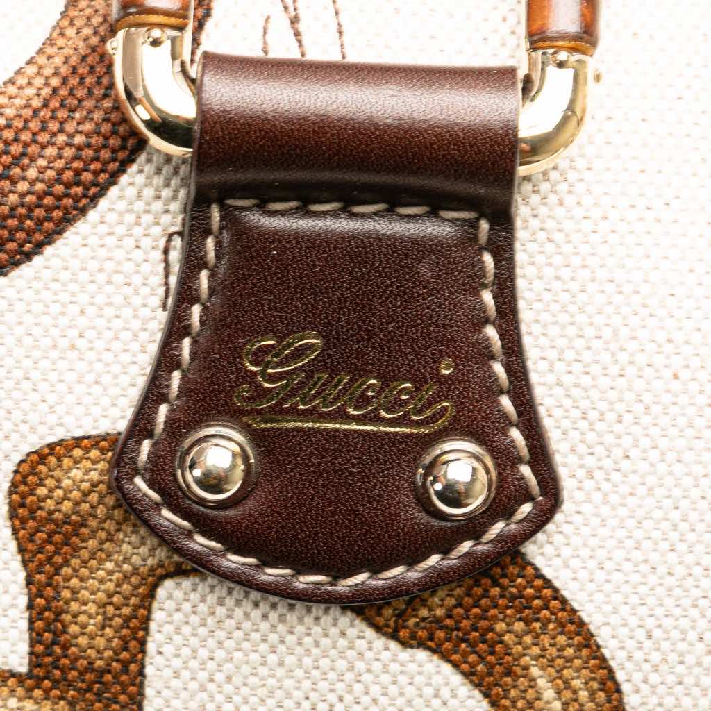 Gucci Printed Canvas Bamboo Horsebit Handbag - Image 10