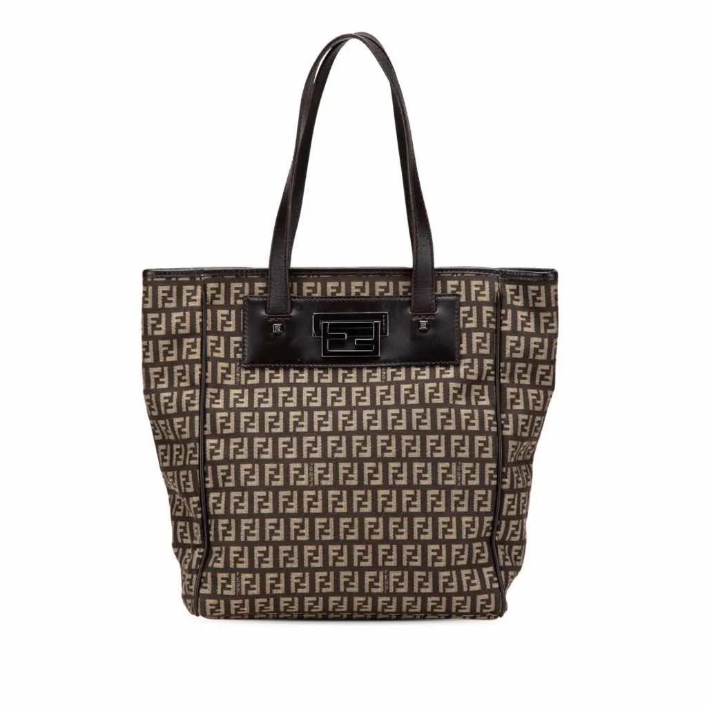 Fendi Zucchino Canvas Tote Brown Good - Front View