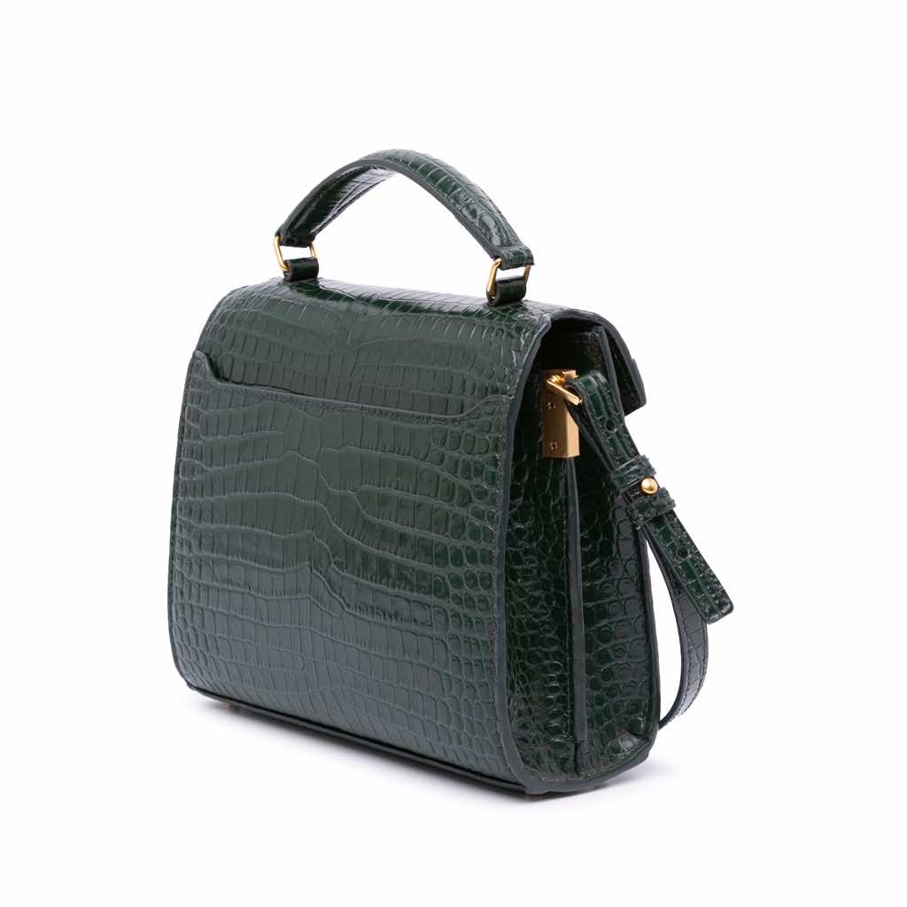 Saint Laurent Mini Croc Embossed Calfskin Monogram Cassandra Top Handle Bag - 2